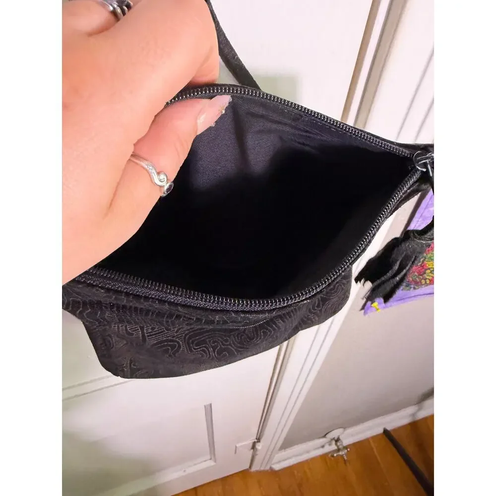Wilsons Genuine Leather Crossbody Bag Black Embossed Made Brazil Tassel Vintage